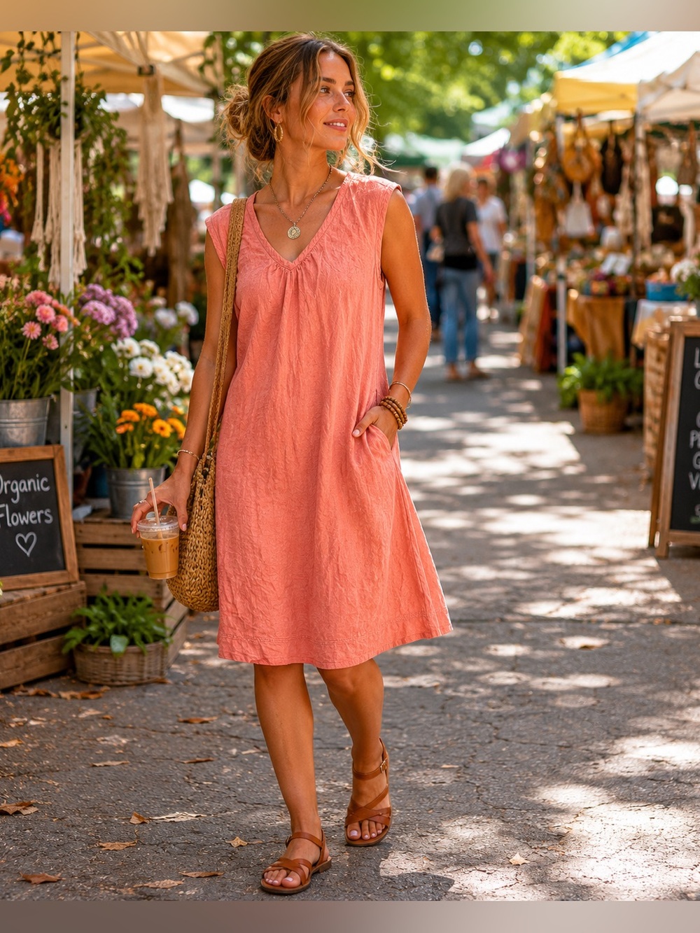 Royal Robbin's Dress Size S - Sleeveless V-Neck Coral Summer Dress